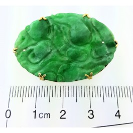 Vintage carved Green Jade Jadeite 14k yellow gold brooch pin VIDEO