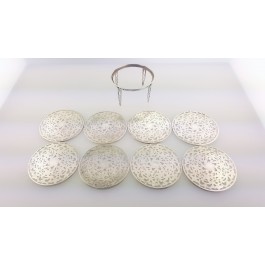 Set of 8 Webster Sterling Silver and Glass Coasters with holder caddy