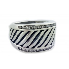 David Yurman Sterling Silver with .48 ct.  Diamonds Cigar Cable Band Ring 7.5