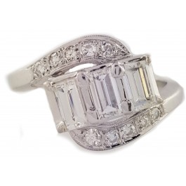1.00Ct Deco Diamond 14k white gold Straight Baguette Single Cut Cocktail Cluster Chunky ring