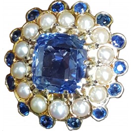 Victorian 8.55 tcw AGL Natural Unheated Ceylon Sapphire Pearl Gold Ring