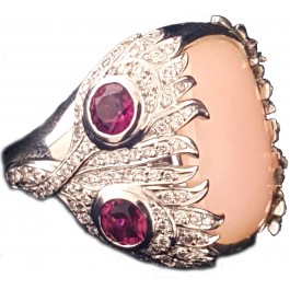 18k Gold  Carrera Y Carrera Peacock Diamond Pink Jade Tourmaline Rubelite Ring