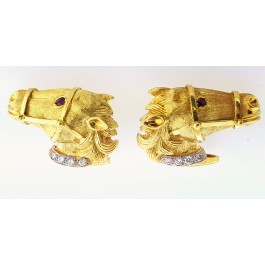 La Triomphe Vintage 18kt gold Diamond & Ruby Horse Cuff links  cufflinks