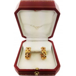 18k Yellow Gold Cartier Diamonds Maillon Panthere Hoop Huggie Earrings BOX