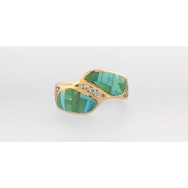14k Gold GL Miller Studio inlaid mosaic Turquoise Diamond Ring 