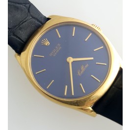 Woman's Rolex Cellini Watch 18k Gold BLUE  4129 Mechanical Wind Up 