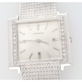 Solid 14k White Gold Diamond Longines 17J Cal 19.4 manual Mesh Watch 