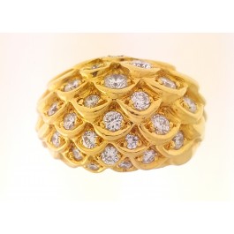  Judith Lieber 18k Gold .85 ct Diamond Fish Scale dome Ring