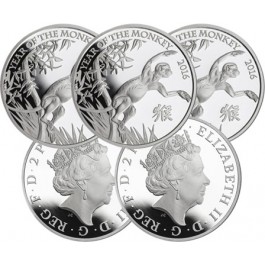 Lot of 5 - 2016 1oz Year Of The Monkey 2£ .999 Fine Silver Royal Mint BU Coins