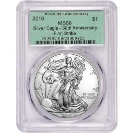2016 $1 Silver American Eagle .999 Fine 30th Anniversary PCGS MS69 First Strike