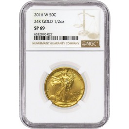 2016 W 50C 100th Anniversary 24K Gold 1/2 oz Walking Liberty Half Dollar NGC SP69