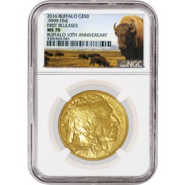 2016 $50 1 oz Gold American Buffalo 10th Anniversary NGC MS70 First Releases