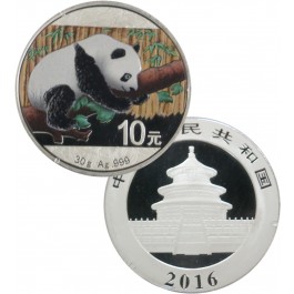 2016 10 Yuan Chinese Panda .999 30g Silver BU In Capsule (Colorized)
