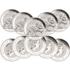 Lot of 10 - 2016 $1 AUD 1 oz .999 Fine Silver Australian Koala Perth Mint BU (In Capsule)