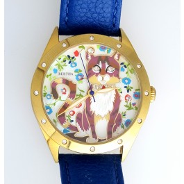 Bertha Selina Crystal Accented Pearl Dial CAT Watch Blue Leather