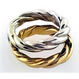Vintage 1970'S Cartier Two Tone White and Yellow Gold Hinged  Rope Ring