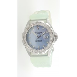 Krieger Sport  Watch Steel Blue Mother Of Pearl Dial Diamond Bezel Jelly Strap