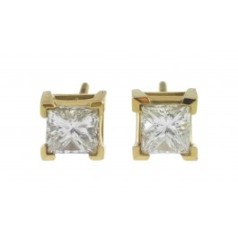 14K Gold .50 ct Natural Princess cut Diamond H VS2 Earrings screwbacks