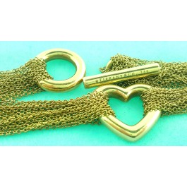 18k Gold Tiffany & Co Multi Strand Mesh Heart Shaped Toggle Bracelet 