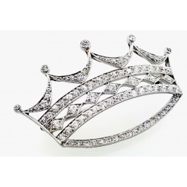 3D Deco Platinum 1.70ct Transitional High Quality Diamond Crown Pin Brooch 