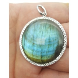 Large 14k White Gold MILOR Italy labradorite pendant for necklace