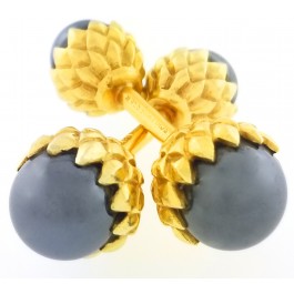 Vintage Tiffany & Co Schlumberger 18k Gold Hematite Acorn Cufflinks