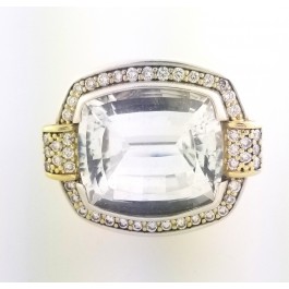 Lagos Caviar Glacier 18k Gold Sterling Silver White Topaz Diamond Ring Size 8.5 Coin Exchange NY