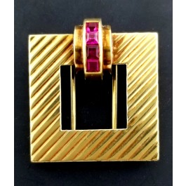 Vintage Retro 1950s Tiffany & Co 14k Yellow Gold .30 tcw Ruby Double Pin Brooch