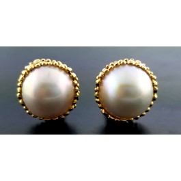 Vintage David Webb 14k Yellow Gold 19mm Mabe Pearl Clip On Earrings