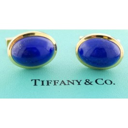 Vintage Tiffany & Co 18k Yellow Gold Blue Lapis Lazuli Cabochon Cufflinks W/ Box