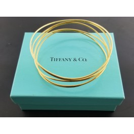 Tiffany & Co Elsa Peretti 18k Yellow Gold Wave 5 Row Bangle Bracelet Box 7.75"