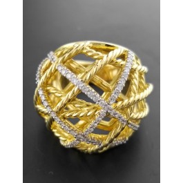 David Yurman 18k Gold .50 tcw Pave Diamond 25mm Lattice Dome Ring Size 7.25