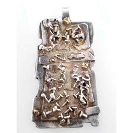 Vintage Beverly Yunich Signed Modernist 14k Gold Sterling Silver Amulet Pendant