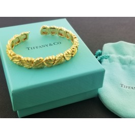 2002 Tiffany & Co 18k Yellow Gold Flexible Leaf Cuff Bracelet 6"