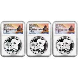 2019 (G) (S) (Y) 10 Yuan 30g .999 Chinese Silver Panda 3 Coin Mint Set NGC MS70 FR
