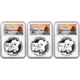2019 (G) (S) (Y) 10 Yuan 30g .999 Chinese Silver Panda 3 Coin Mint Set NGC MS70