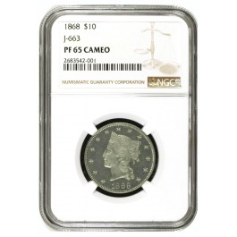 1868 $10 Aluminum Pattern J-663 NGC PF65 Cameo POP 4