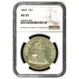 1865 $1 Seated Liberty Silver Dollar NGC AU55