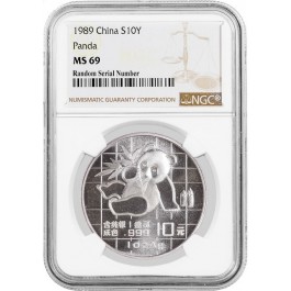 1989 10 Yuan People's Republic Of China 1 oz .999 Chinese Silver Panda NGC MS69