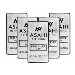 Lot Of 5 Asahi Refining 10 oz .999 Fine Silver Bars New Sealed
