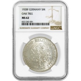 1928 F 5 Mark Silver Germany Weimar Republic Oak Tree NGC MS62 Uncirculated 