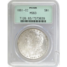 1881 CC $1 Morgan Silver Dollar VAM 2 Doubled 88 & Top Reverse PCGS MS63 OGH