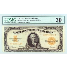 Series of 1922 $10 Gold Certificate Large S/N Fr#1173 VF30 EPQ PMG