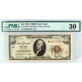 Series of 1929 $10 STAR NOTE Federal Reserve Note New York Fr#1860-B* VF30 PMG
