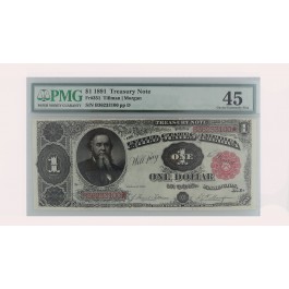 1891 $1 Treasury Note PMG 45 Choice Extremely Fine 
