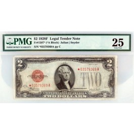 Series of 1928 F STAR NOTE $2 Legal Tender Red Seal Fr#1507* (*A Block) VF25 PMG