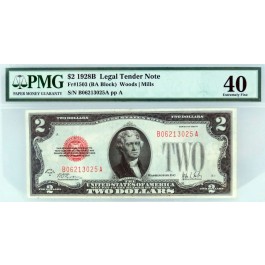 Series of 1928 B $2 Legal Tender Red Seal Fr#1503 (BA Block) EF40 PMG