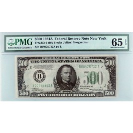 1934A  $500 Bill New York PMG 65 EPQ FR#2202-B (BA Block)