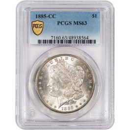 1885 CC Carson City $1 Morgan Silver Dollar PCGS Secure Gold Shield MS63 Coin