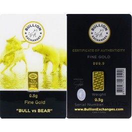 1/2 Gram Gold Bullion Exchanges "BULL vs BEAR" IGR .9999 Gold Bar (In Assay) 